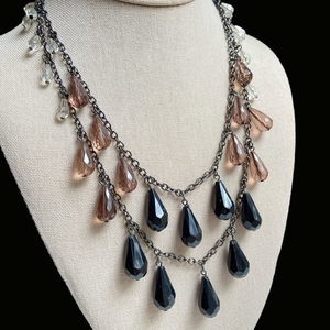 New York and Company double gunmetal chain necklace with faceted teardrops NEW